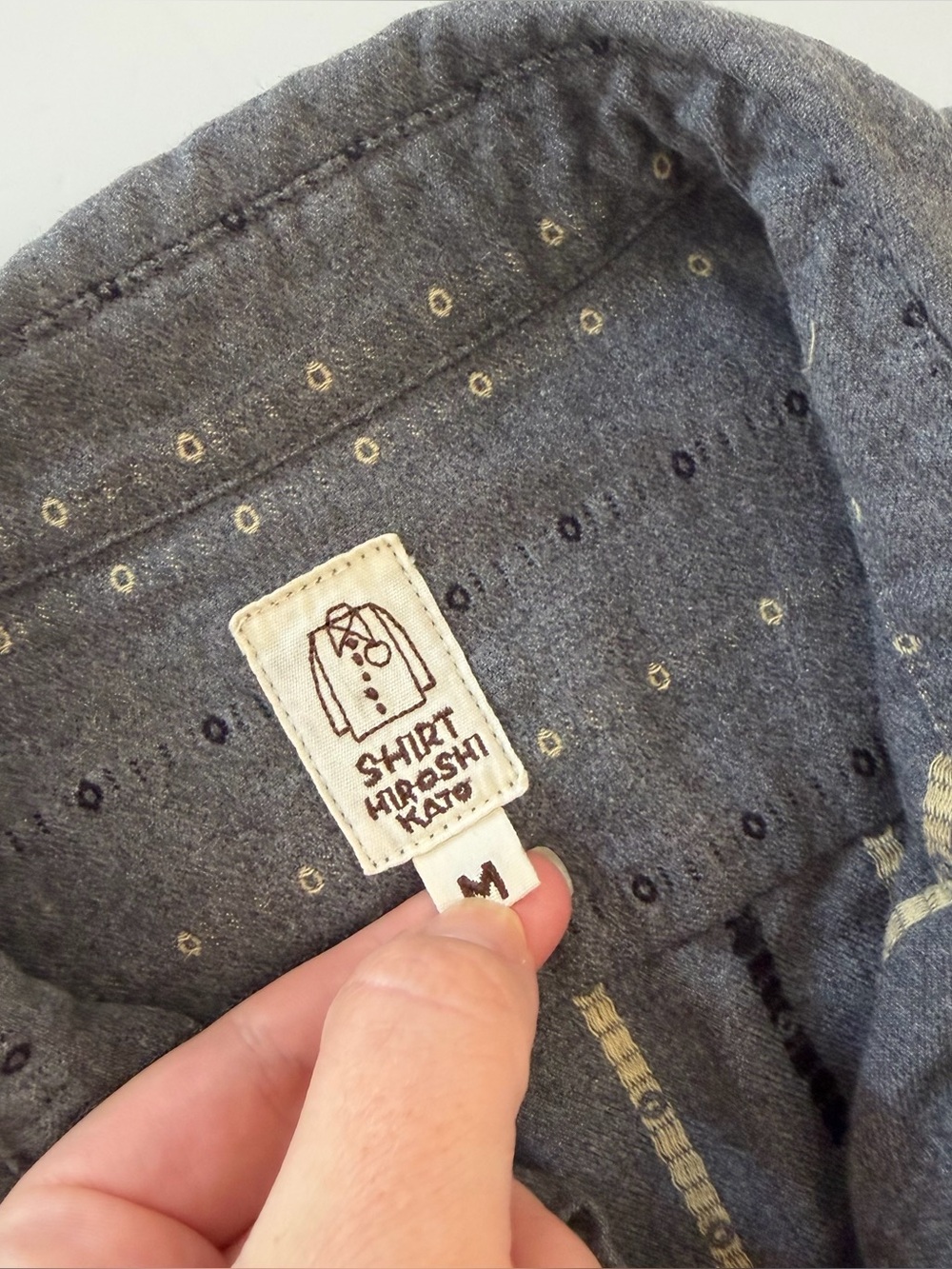 Hiroshi Kato Shirt Mens Medium Gray Flannel Embroidered Button Down - Picture 3 of 8